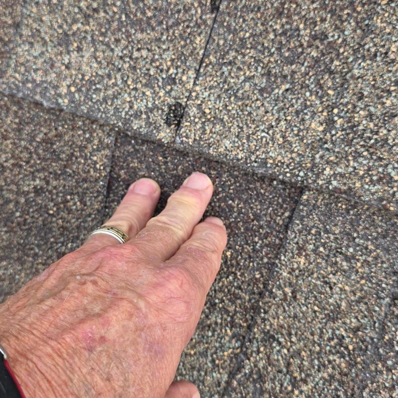 Asphalt shingle roof showing hail damage close-up