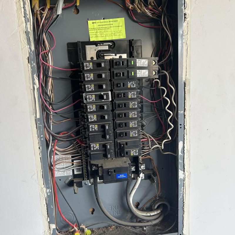 Electrical panel circuit breakers with wiring inside wall Electrical panel circuit breakers with wiring inside wall