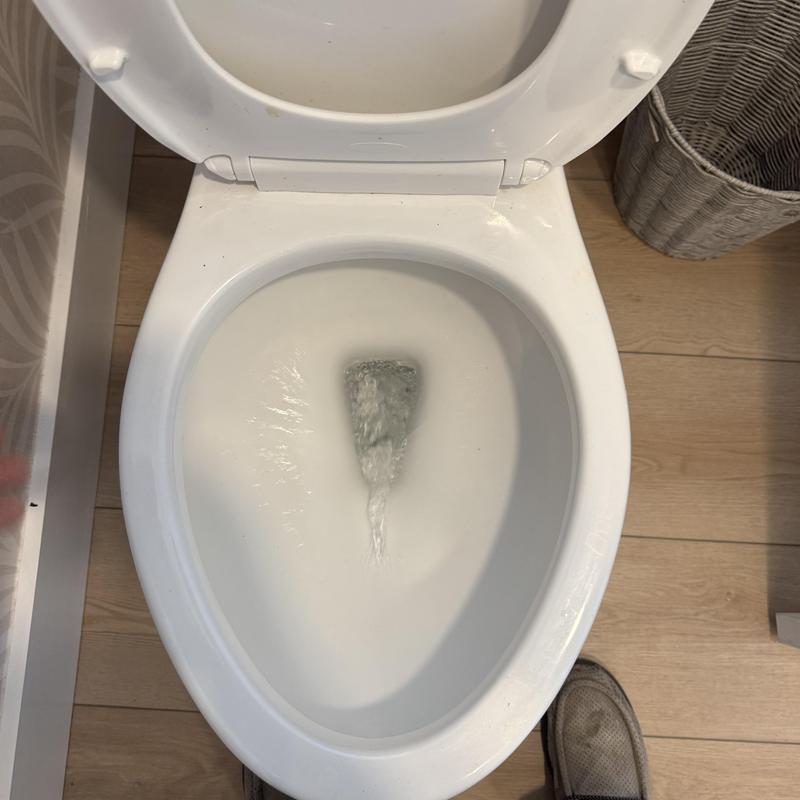 Toilet flushing with clear water flow and open lid