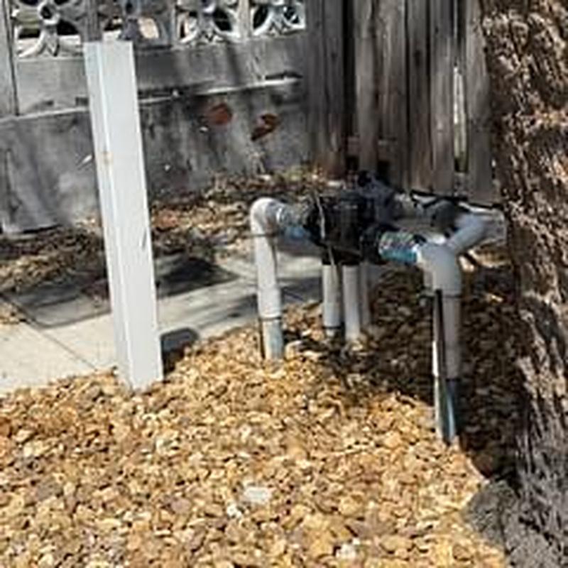Backflow preventer device installation by tree in yard