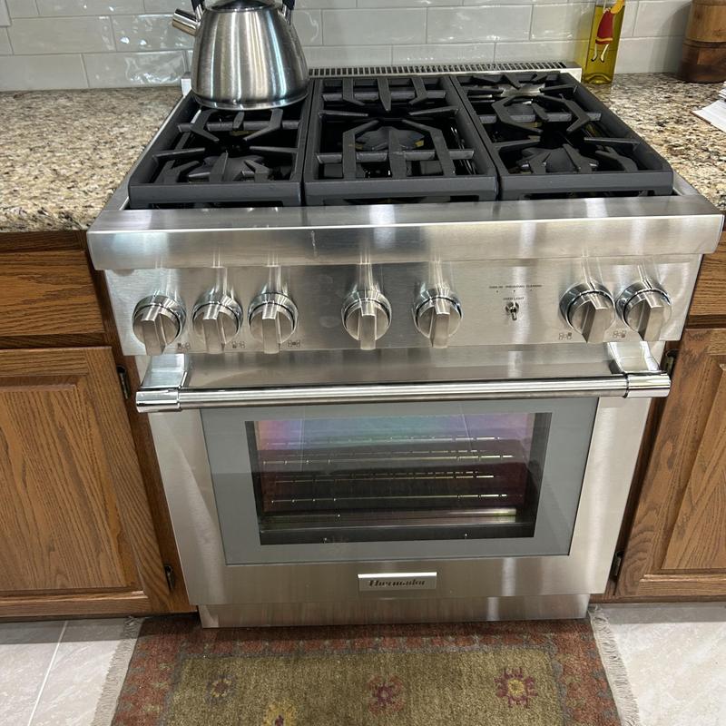 Stainless steel gas range with oven and stove burners