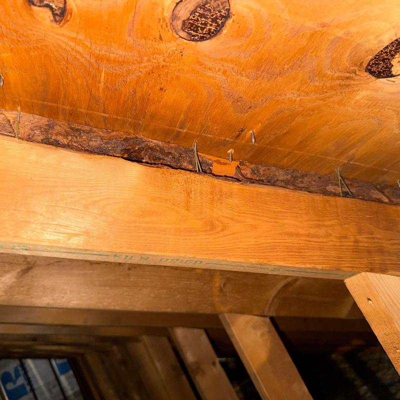 Wooden beam with dry rot damage and rusted nails