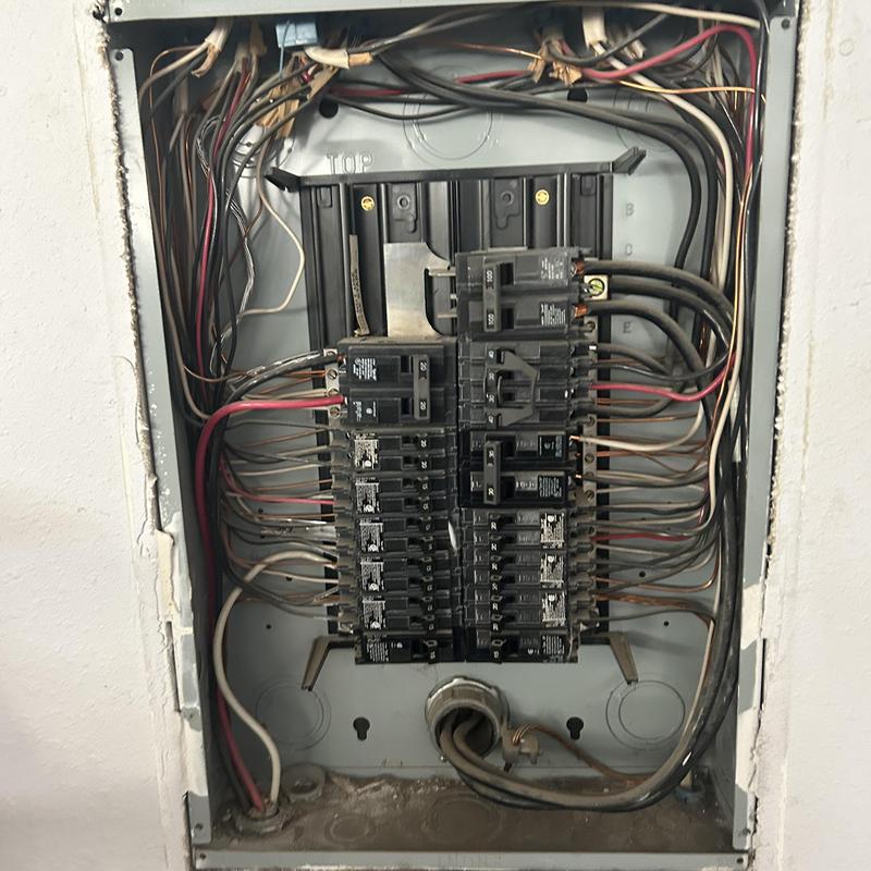 Electrical breaker panel with wiring connections Electrical breaker panel with wiring connections