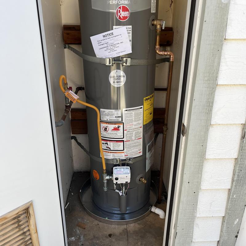 Rheem 40 gallon water heater installed in closet