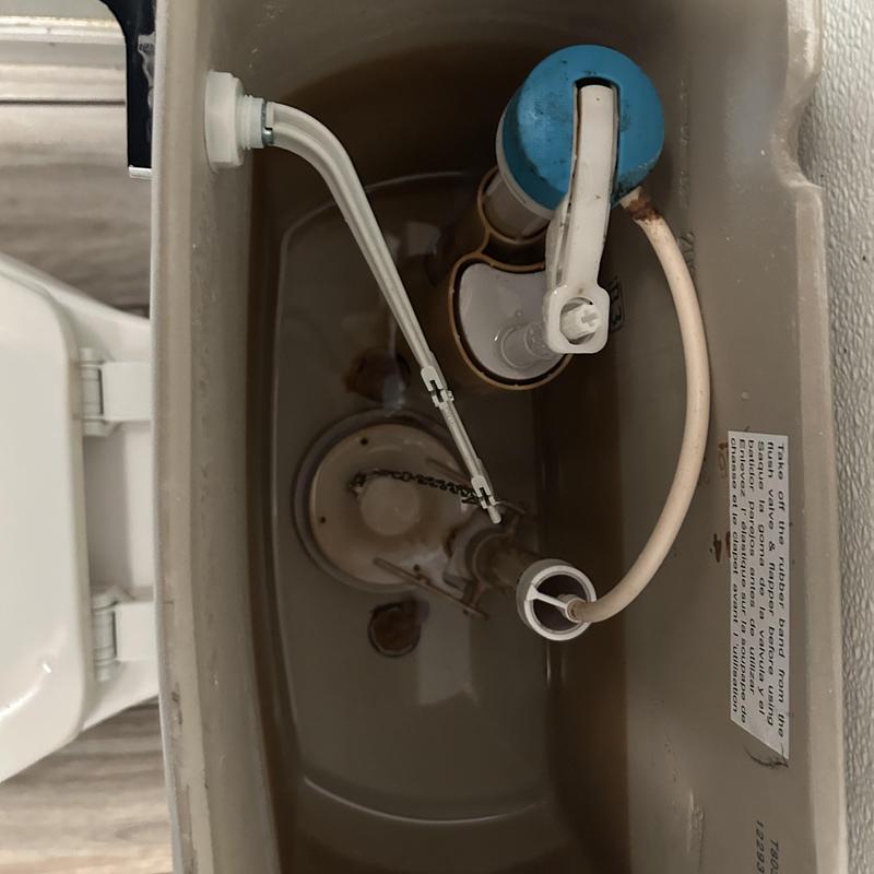 Toilet tank flushing mechanism with fill valve and flapper Toilet tank flushing mechanism with fill valve and flapper