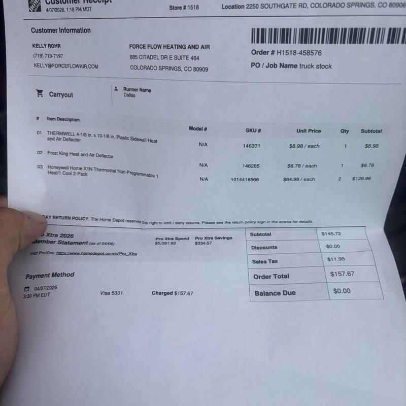 Thermwell heat and air deflector installation receipt