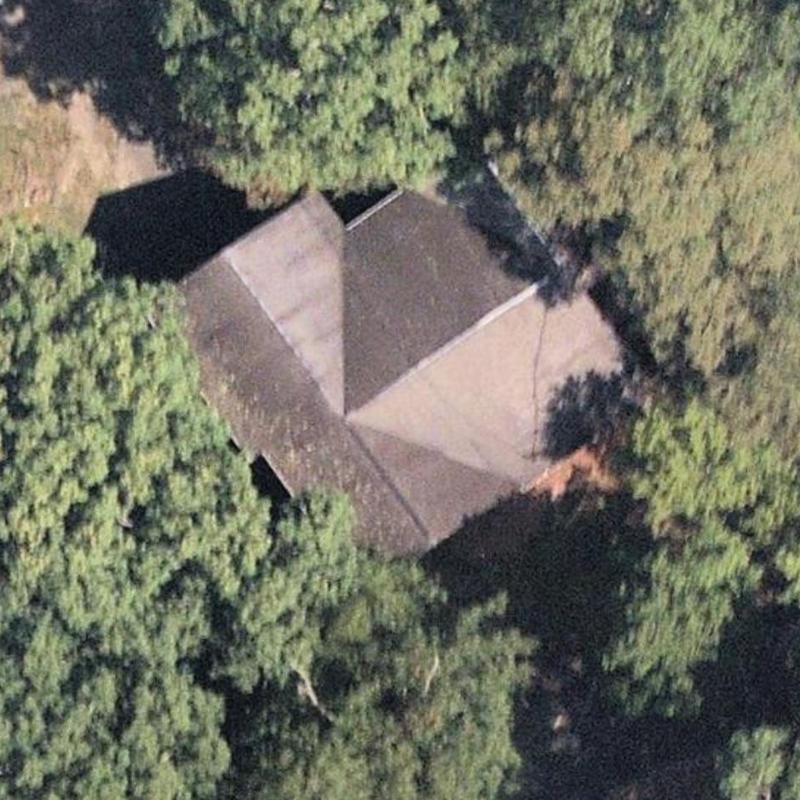 Asphalt shingle roof aerial inspection surrounded by trees Asphalt shingle roof aerial inspection surrounded by trees