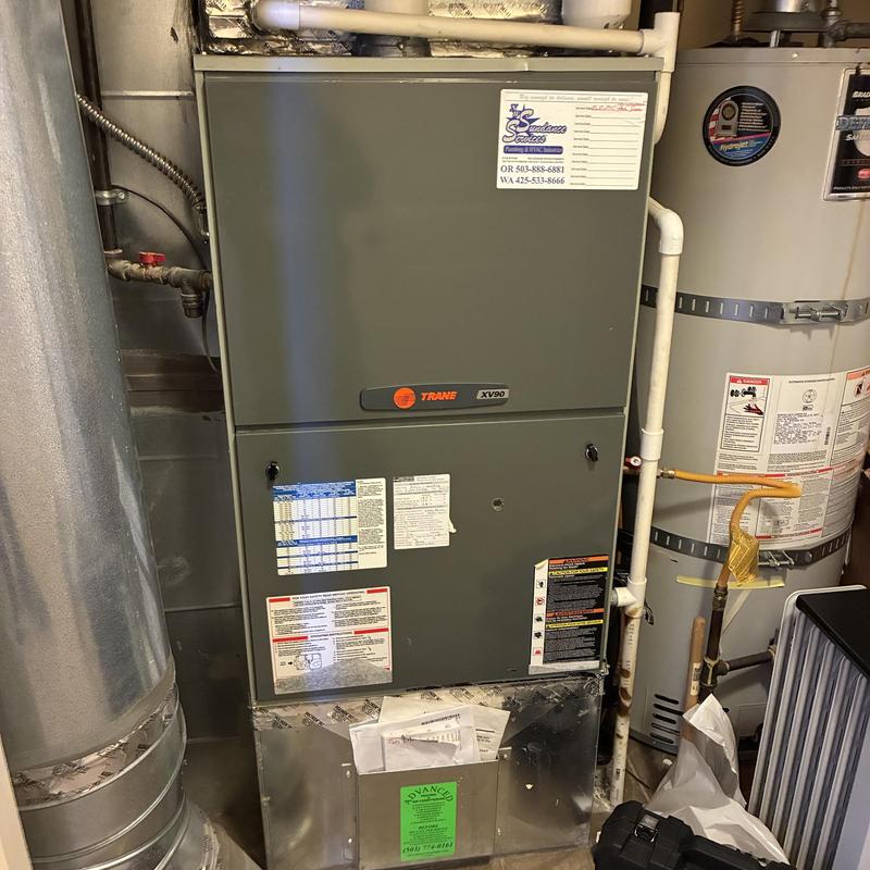 Gas furnace unit with surrounding pipes and water heater Gas furnace unit with surrounding pipes and water heater