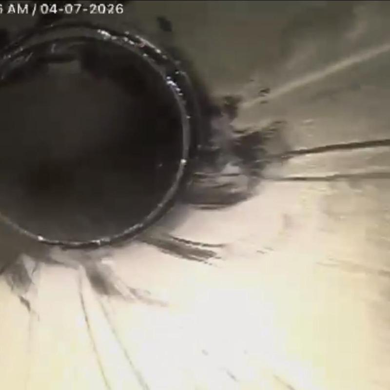 Main drain pipe interior with camera inspection view Main drain pipe interior with camera inspection view