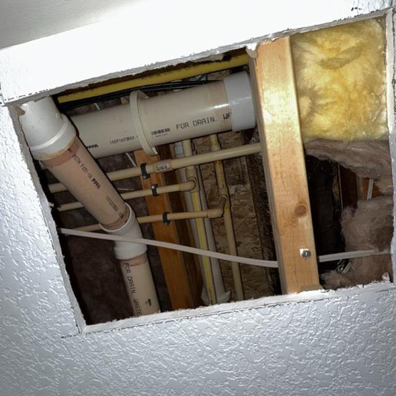 PVC drain pipe and cracked T replacement in ceiling cavity