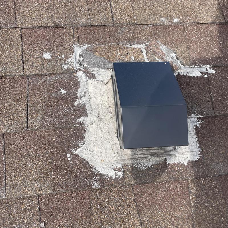 Roof vent flashing with sealant and shingles