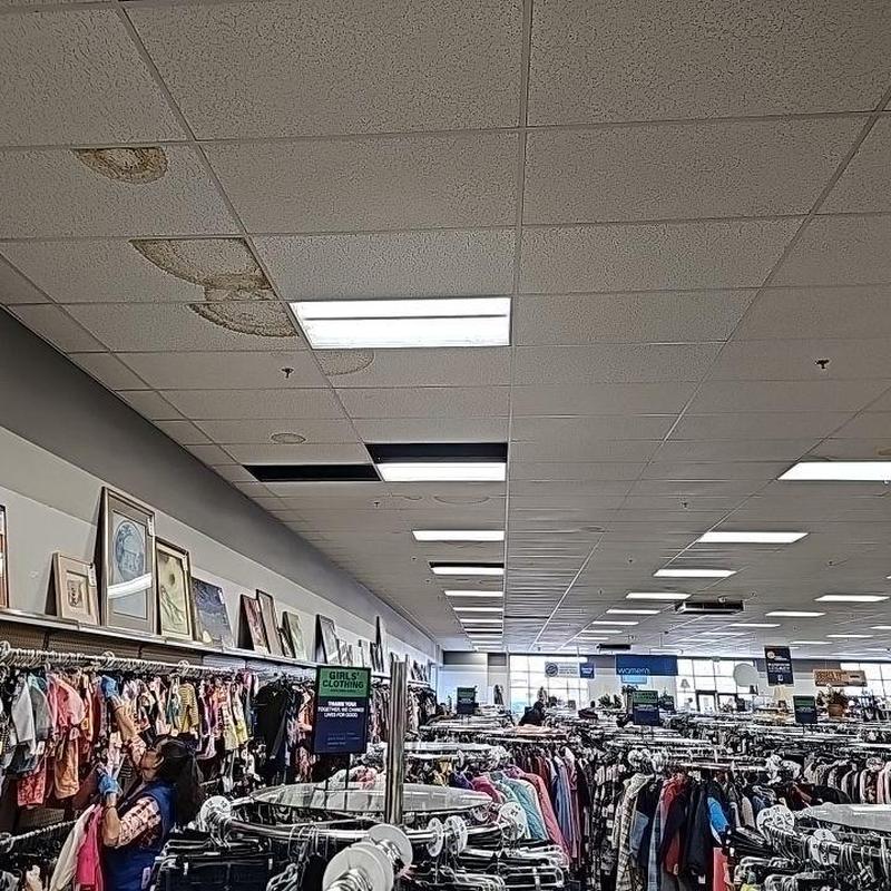 Indoor ceiling tiles with water damage stains