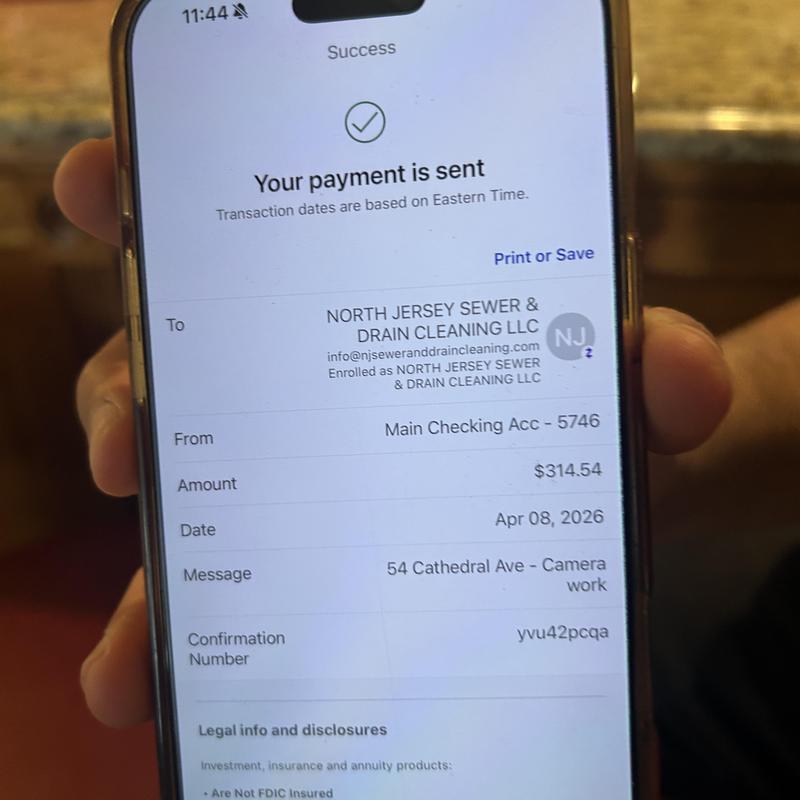 Sewer camera inspection payment confirmation screen Sewer camera inspection payment confirmation screen