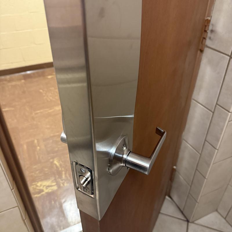 Schlage electronic keypad lock on restroom door