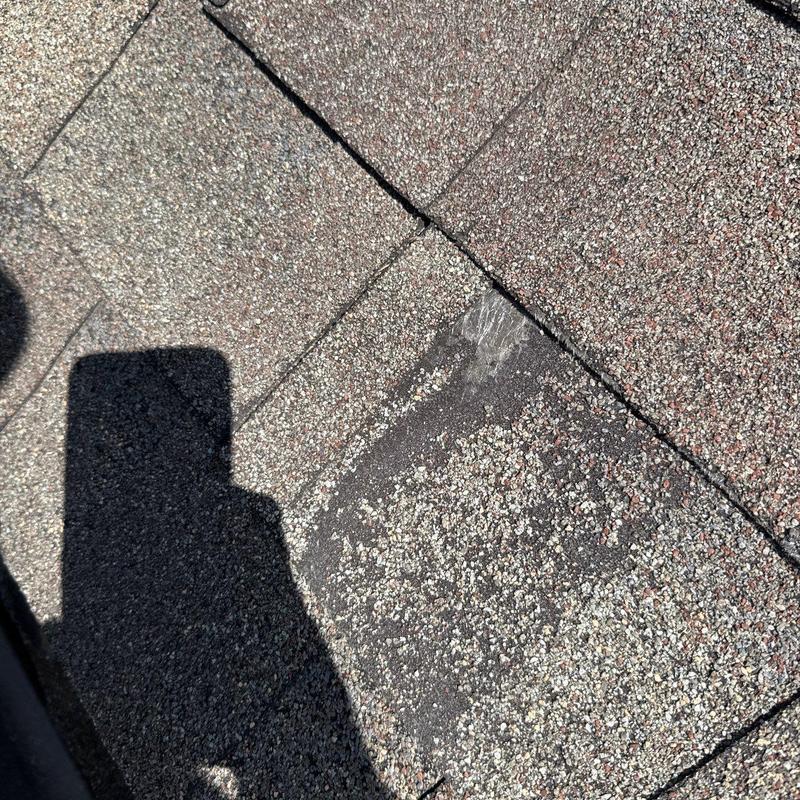 Asphalt roof shingle with hail damage close-up