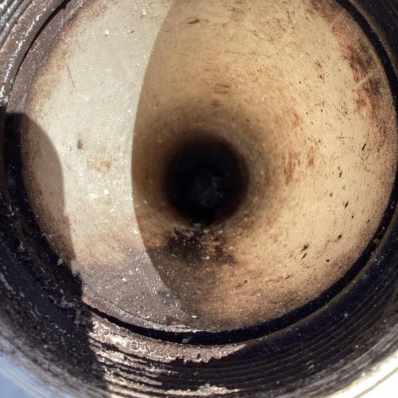 Restaurant drain pipe interior before commercial jetting