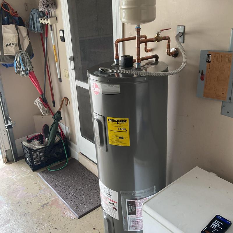 Rheem 50-gallon electric water heater installed