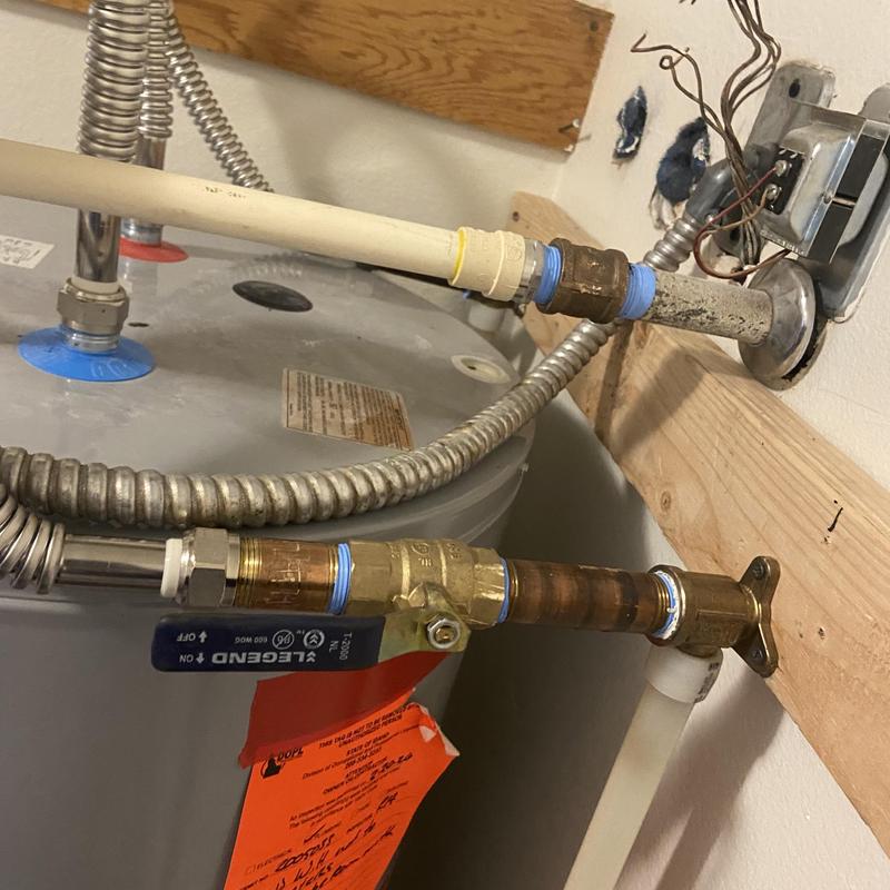 Water heater piping with shutoff valve and flex lines