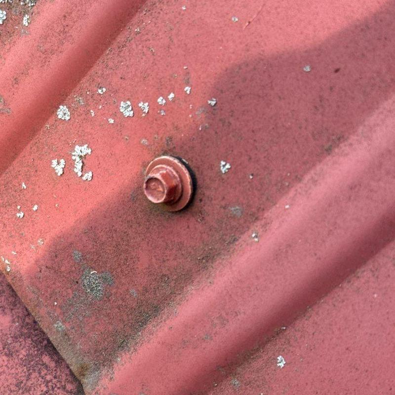 Metal roof panel with rust and debris buildup