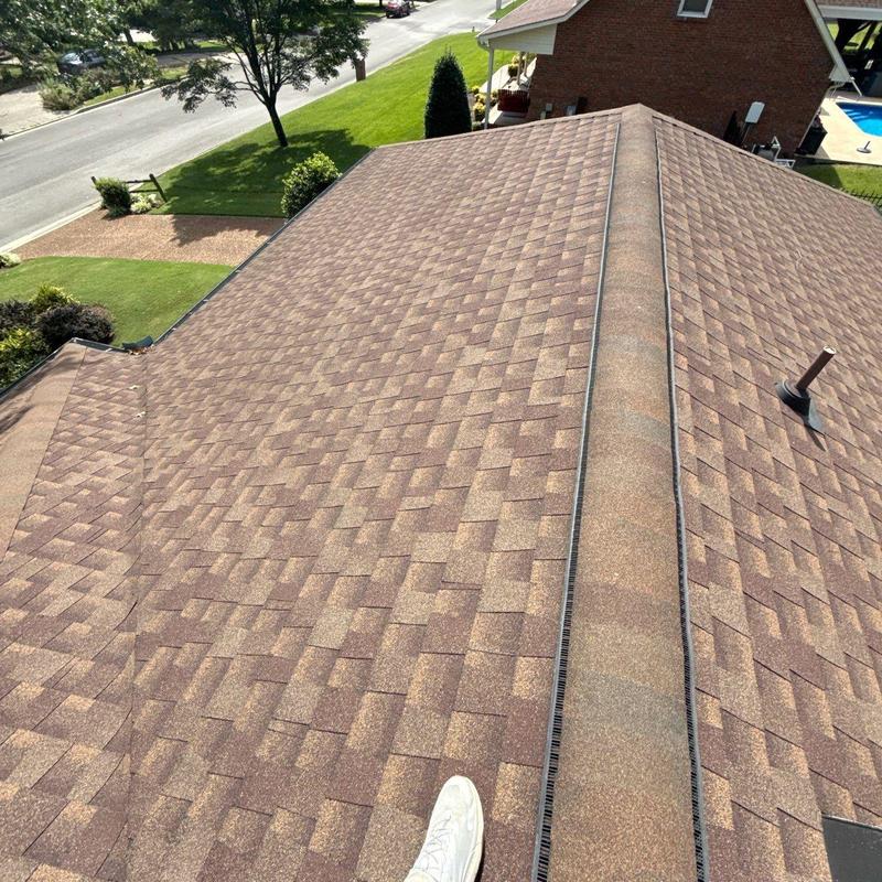 Asphalt shingle roof inspection with ridge vent detail