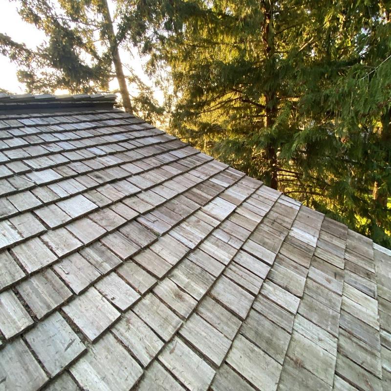 Wood shingle roof surface with natural weathering Wood shingle roof surface with natural weathering