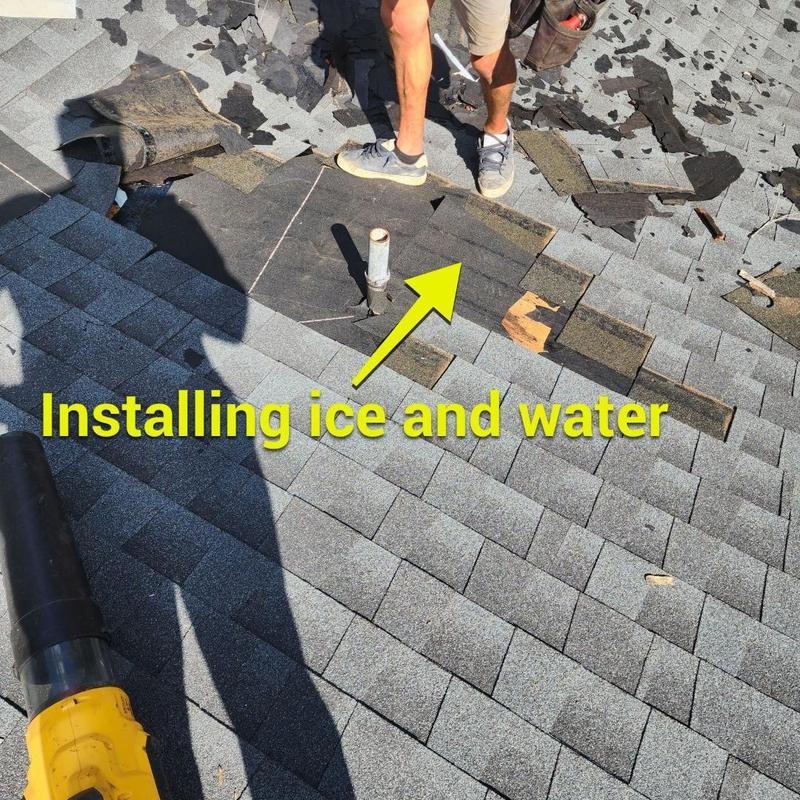 Pipe boot ice and water shield installation on roof