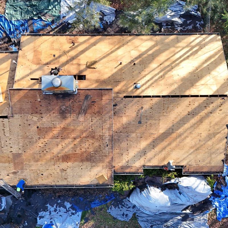 Roof decking replacement with new plywood boards