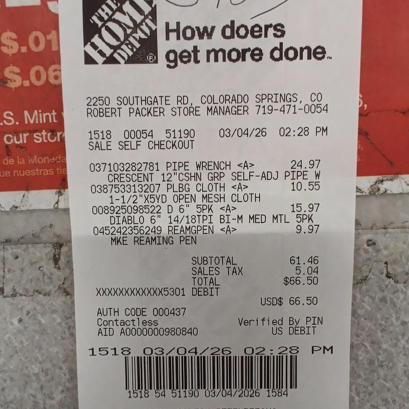 Laundry room boiler heat exchanger prep tools and supplies receipt