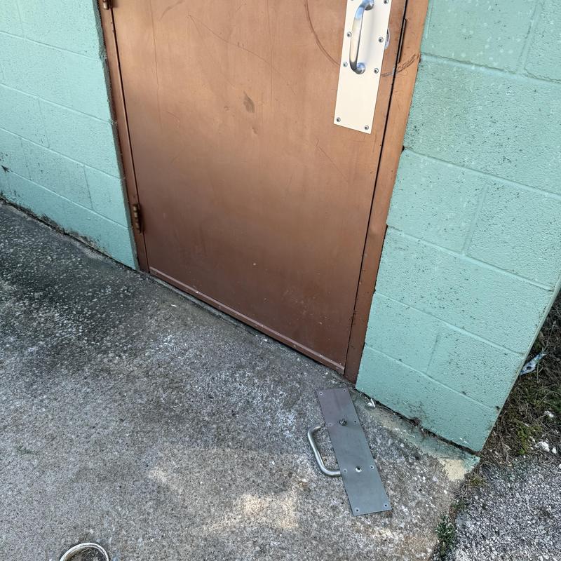 Restroom door pull handle and hardware replacement