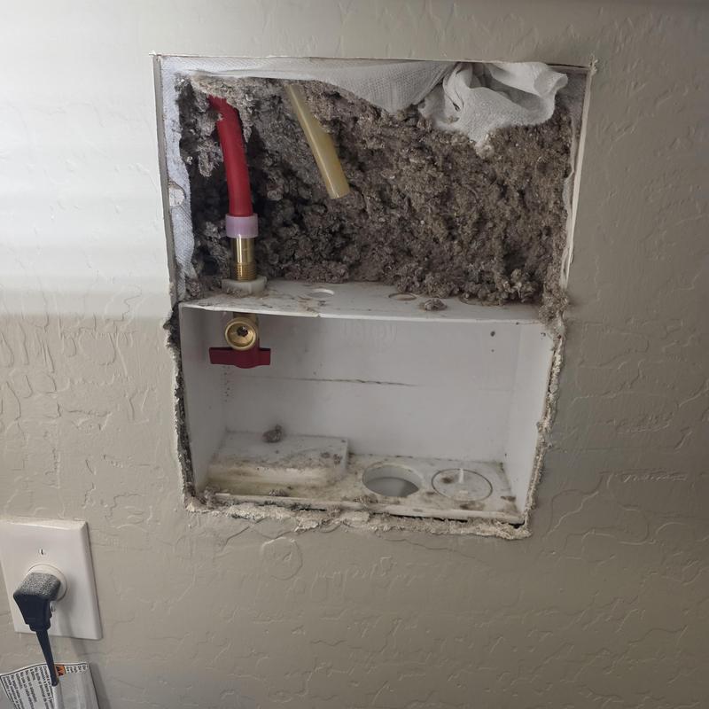 Hot and cold washer box valves with PEX pipes installation