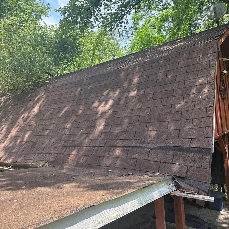 Asphalt shingle roof with hail damage and granule loss