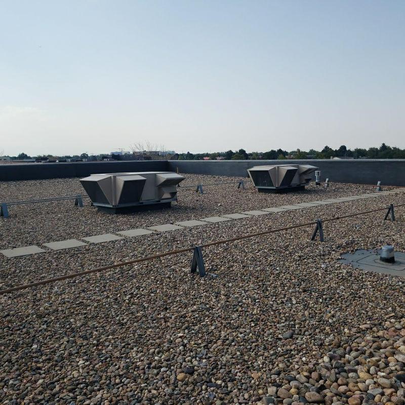 Ballasted EPDM flat roof with HVAC units