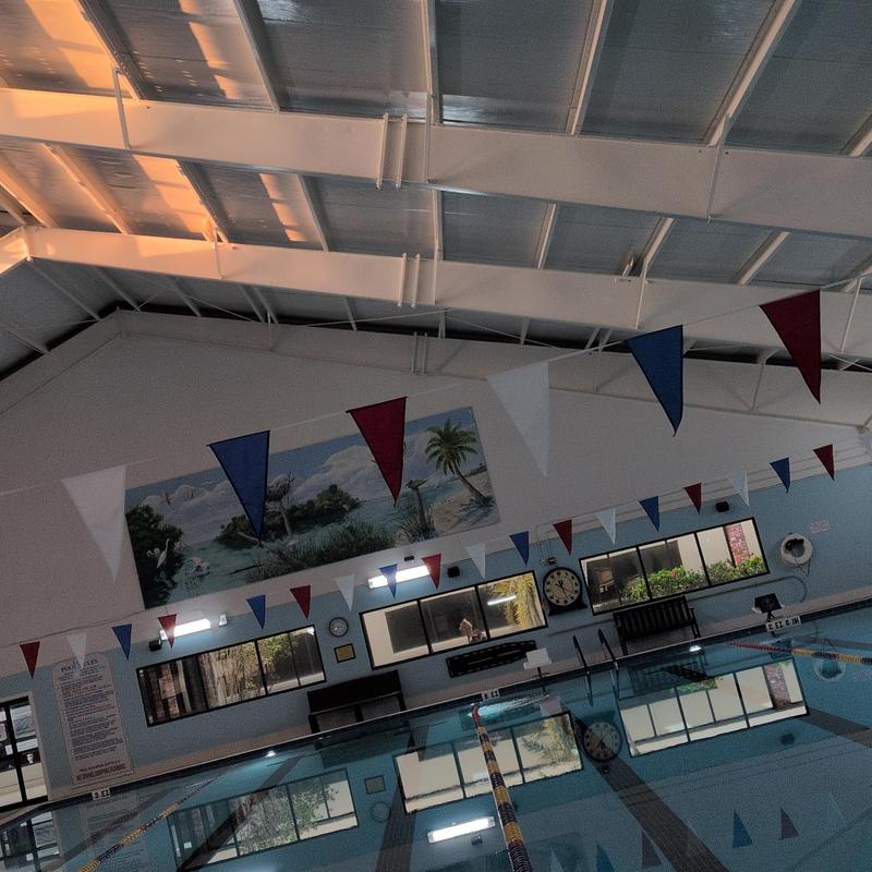 Metal roof and TPO membrane inside pool area