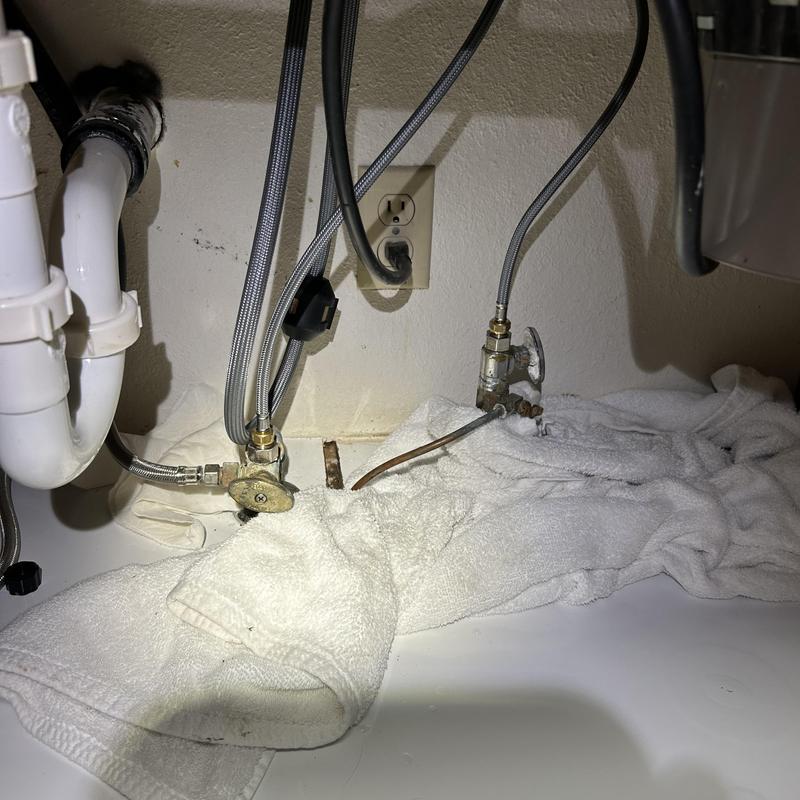 Moen kitchen faucet supply line under sink with towel