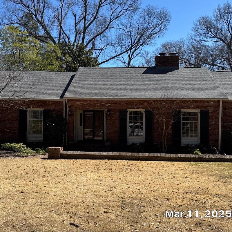 Asphalt shingle roof replacement on brick home