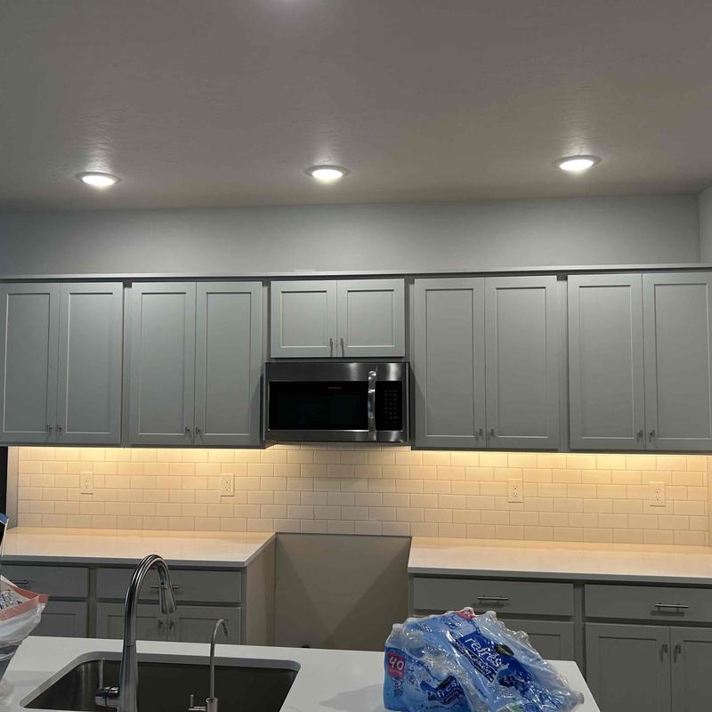 LED under cabinet lighting in kitchen workspace