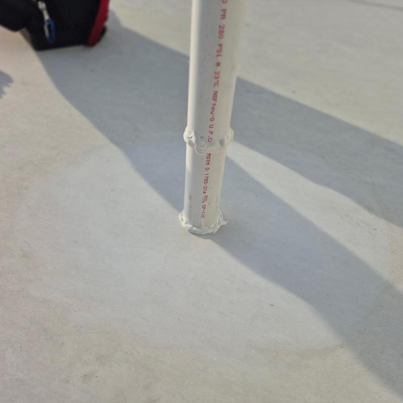 TPO roof pipe penetration flashing with clean welds