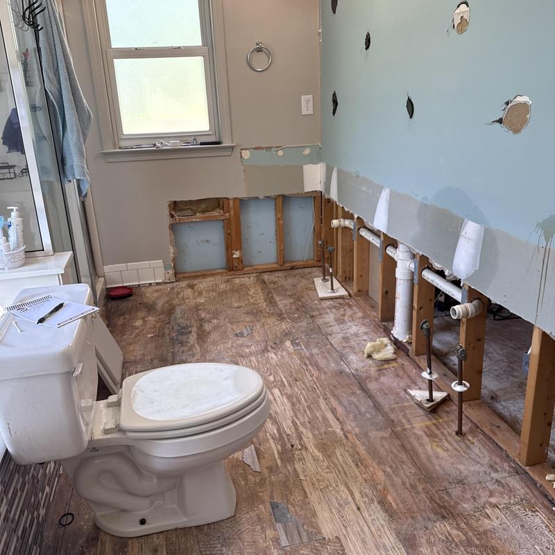 Main bathroom plumbing and subfloor damage repair site