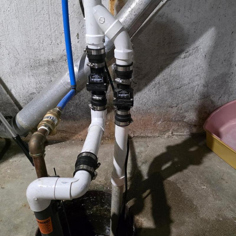 Sump pump system with dual check valves installation