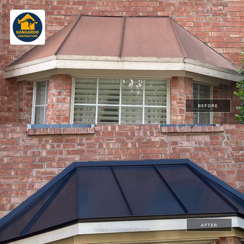 Metal roof replacement on bay window, before and after Metal roof replacement on bay window, before and after