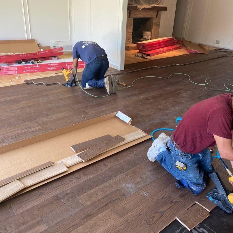 Hardwood flooring installation with nail guns