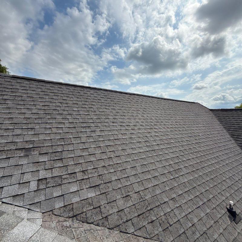 Asphalt shingle roof with hail damage visible