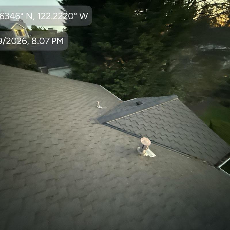 Ridge caps and chimney flashing on roof