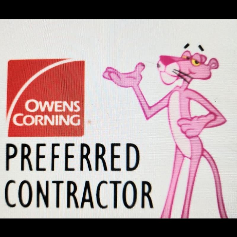 Owens Corning roofing preferred contractor logo with mascot Owens Corning roofing preferred contractor logo with mascot