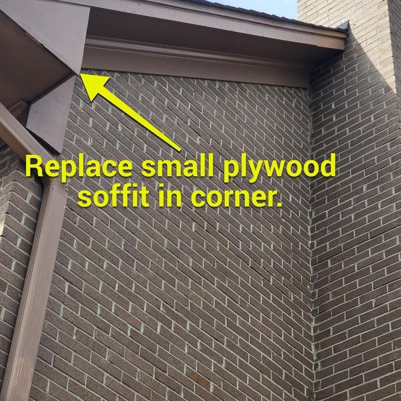 Small plywood soffit corner replacement on brick wall Small plywood soffit corner replacement on brick wall