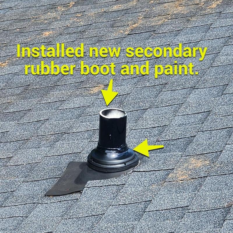 Rubber pipe boot on shingle roof installation