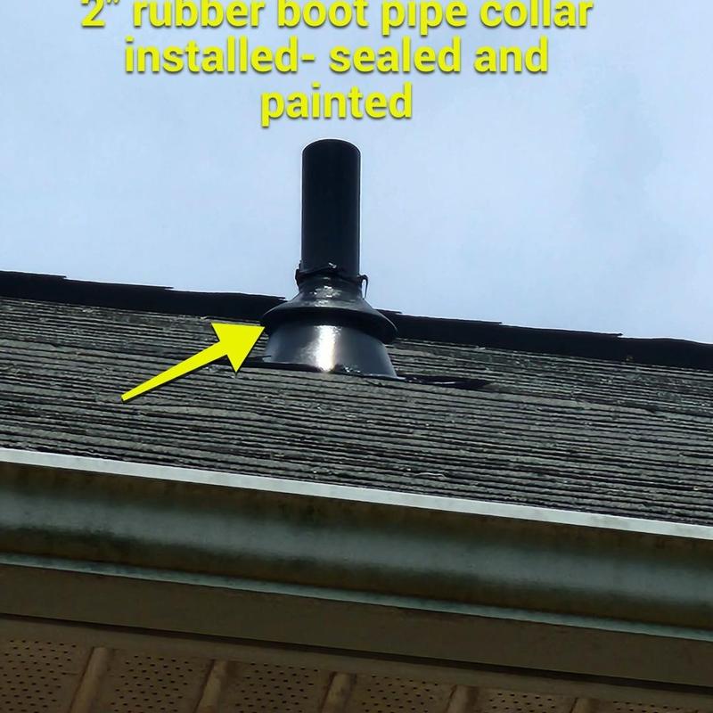 Rubber boot pipe collar on shingled roof