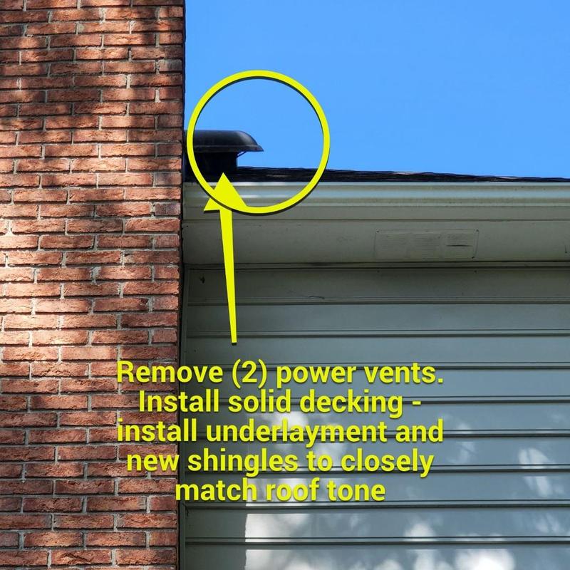 Power vents on roof edge with removal note