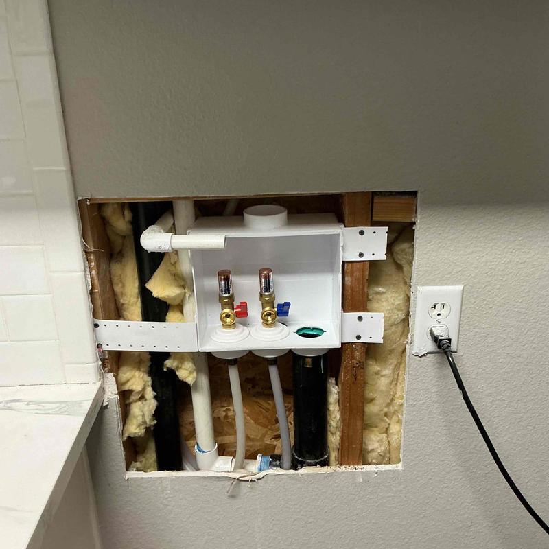 Laundry valves with hammer arrestors and valve box installation