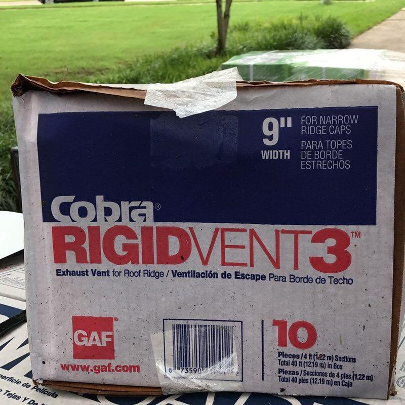 GAF Cobra RigidVent3 roof ridge exhaust vent box GAF Cobra RigidVent3 roof ridge exhaust vent box